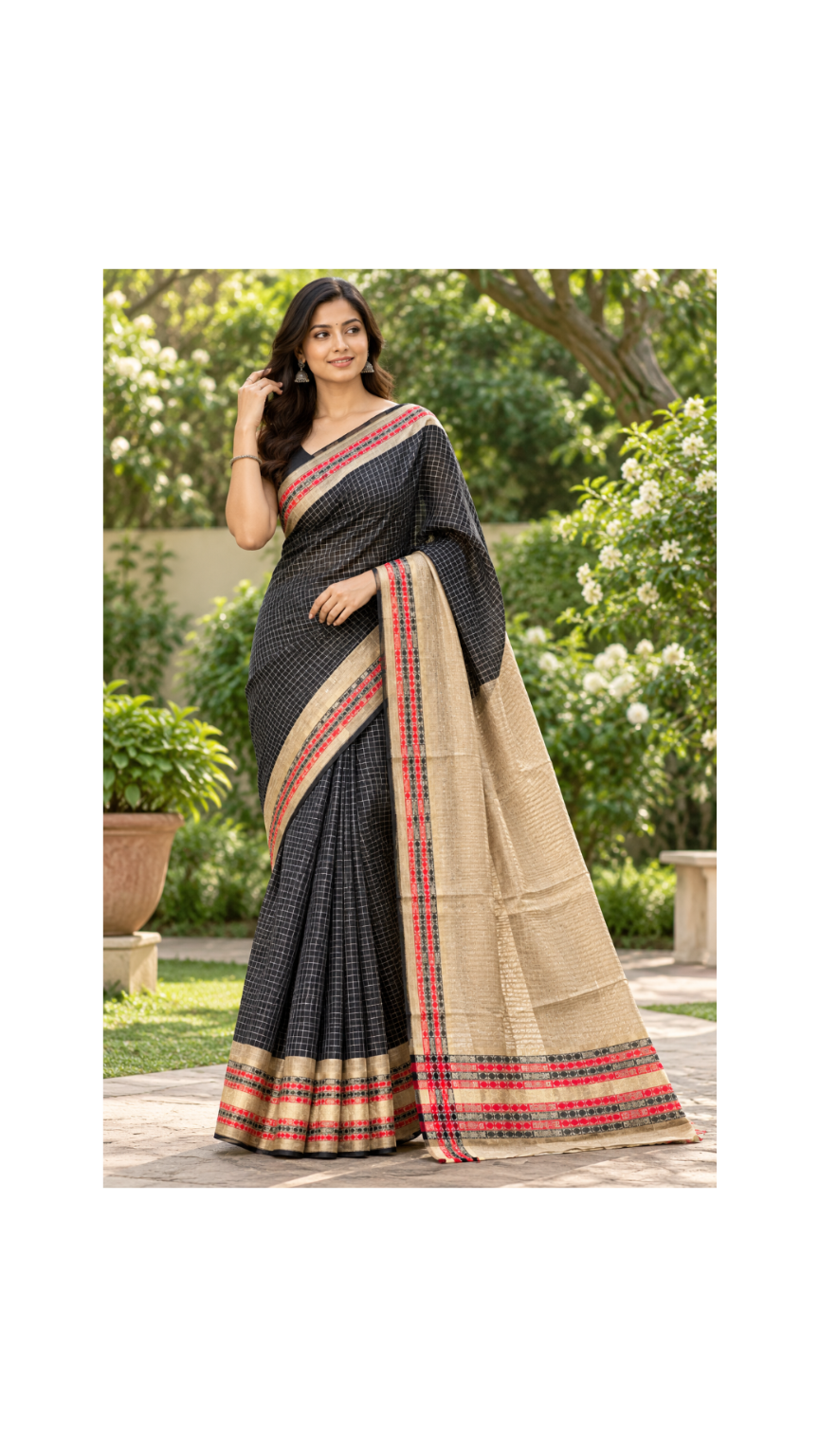 Midnight Checkered Tissue Saree Main image