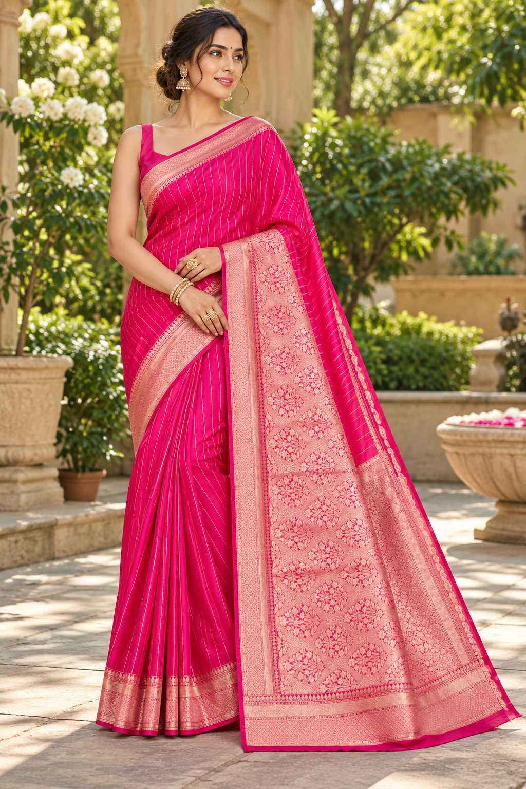 Rani Pink Banarasi Silk Saree