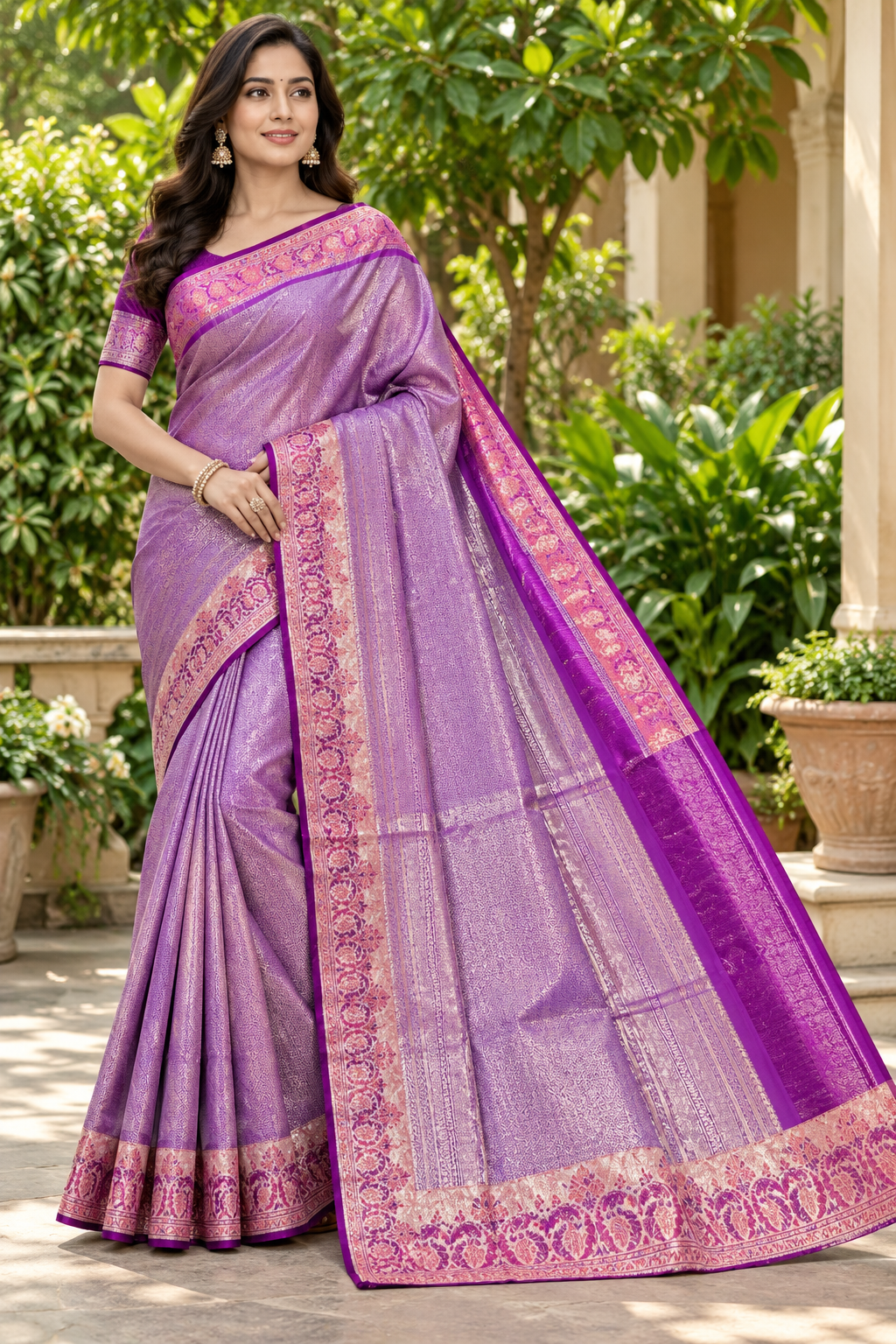 Lavender Purple Woven Silk Saree Main image