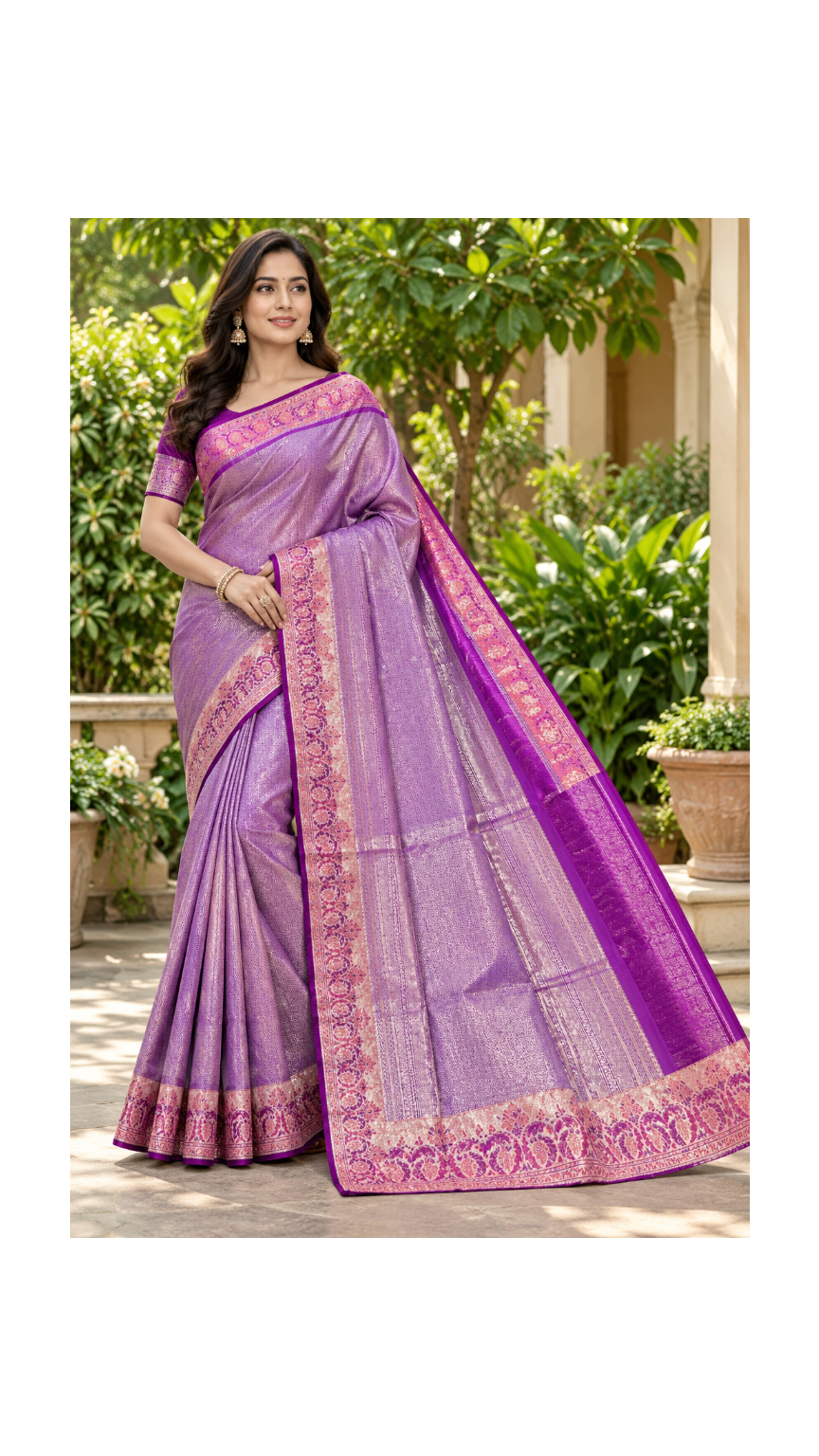 Lavender Purple Woven Silk Saree Main image