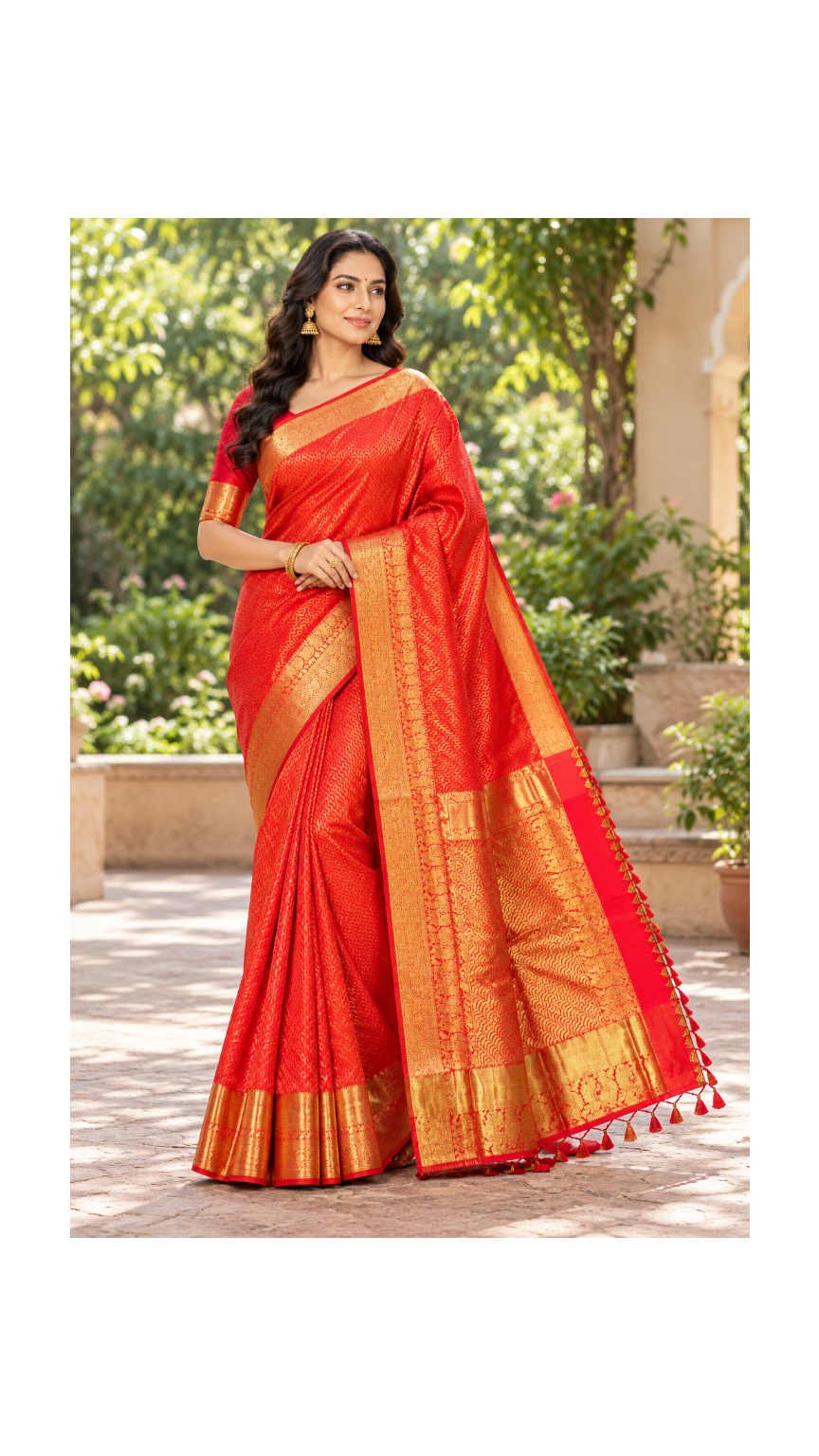 Scarlet Red Kanjivaram Silk Saree Main image