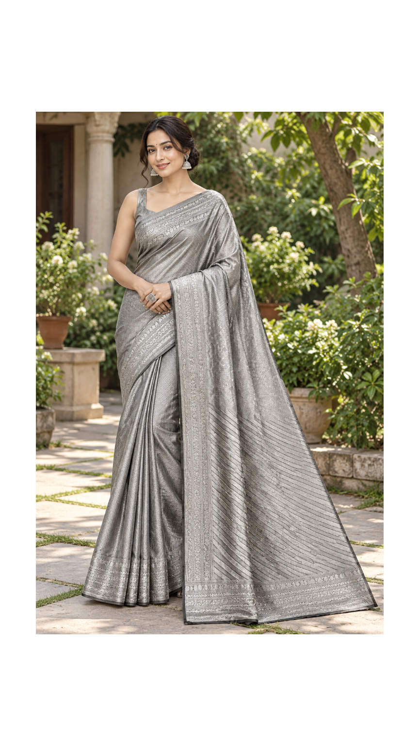 Silver Metallic Woven Tissue Saree Main image