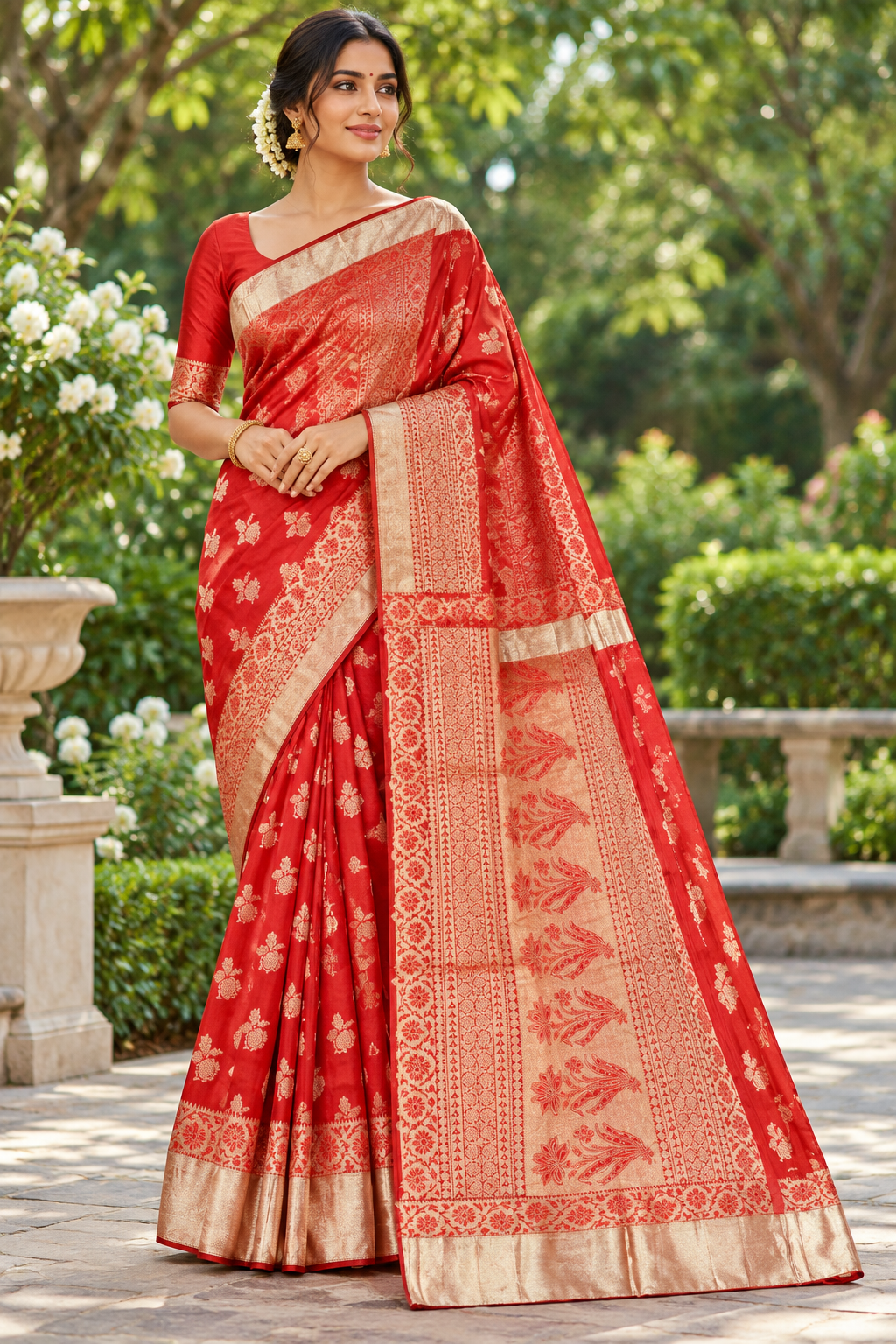 Scarlet Gold Brocade Silk Saree Main image