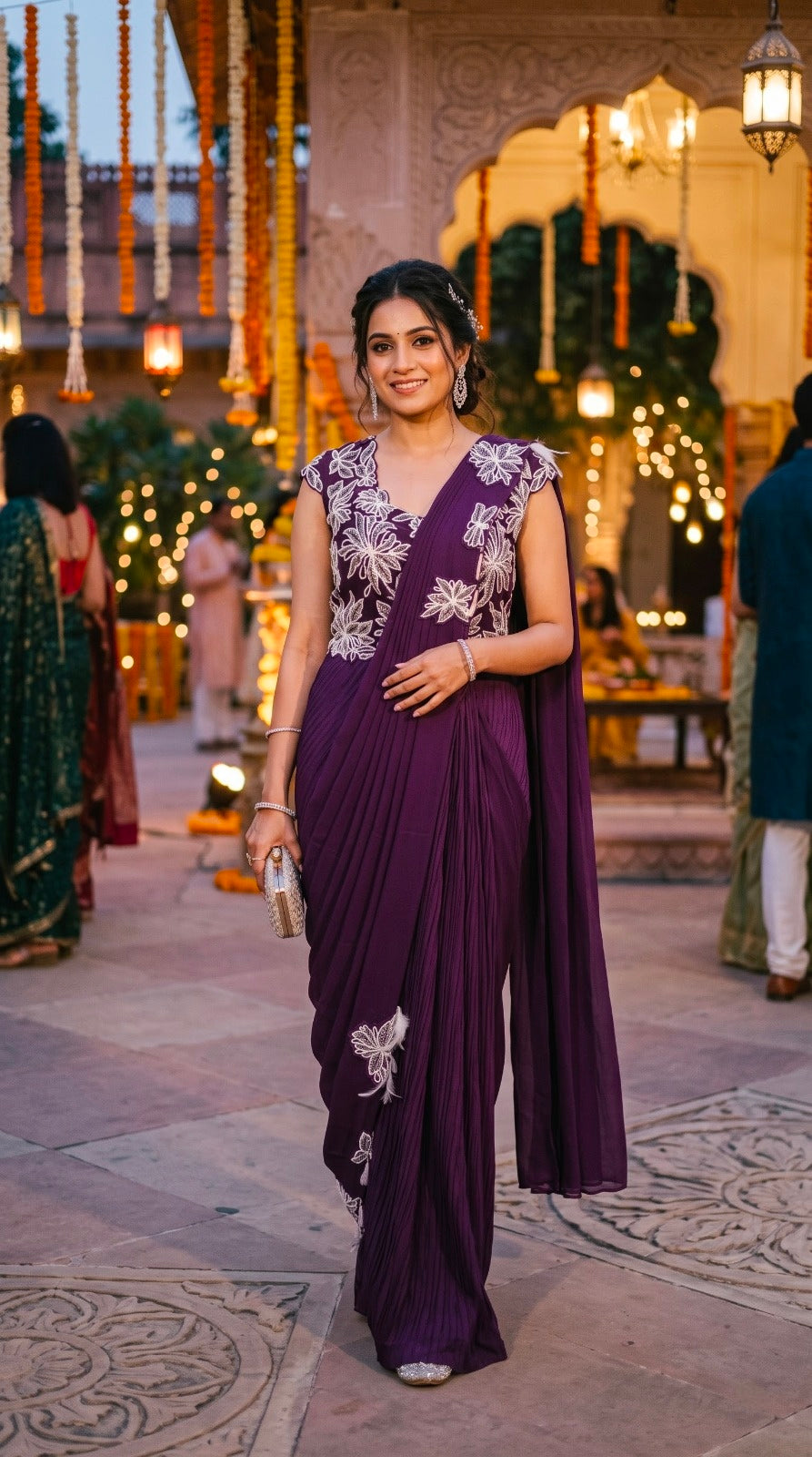 Midnight Blue Pre-Draped Saree