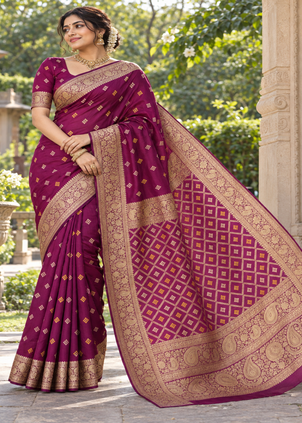 Magenta Purple Diamond Motif Saree
