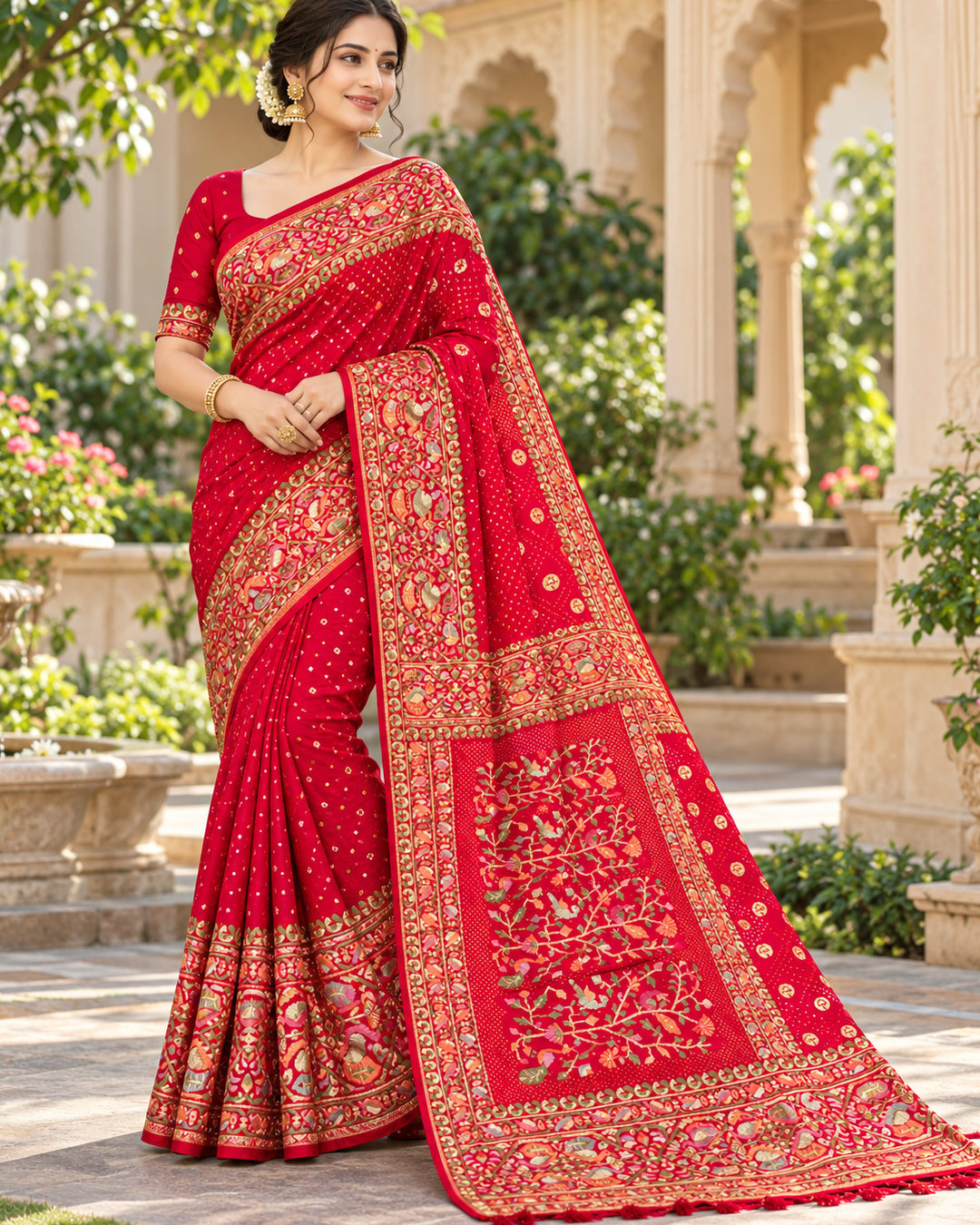 Crimson Red Zari Woven Silk Saree