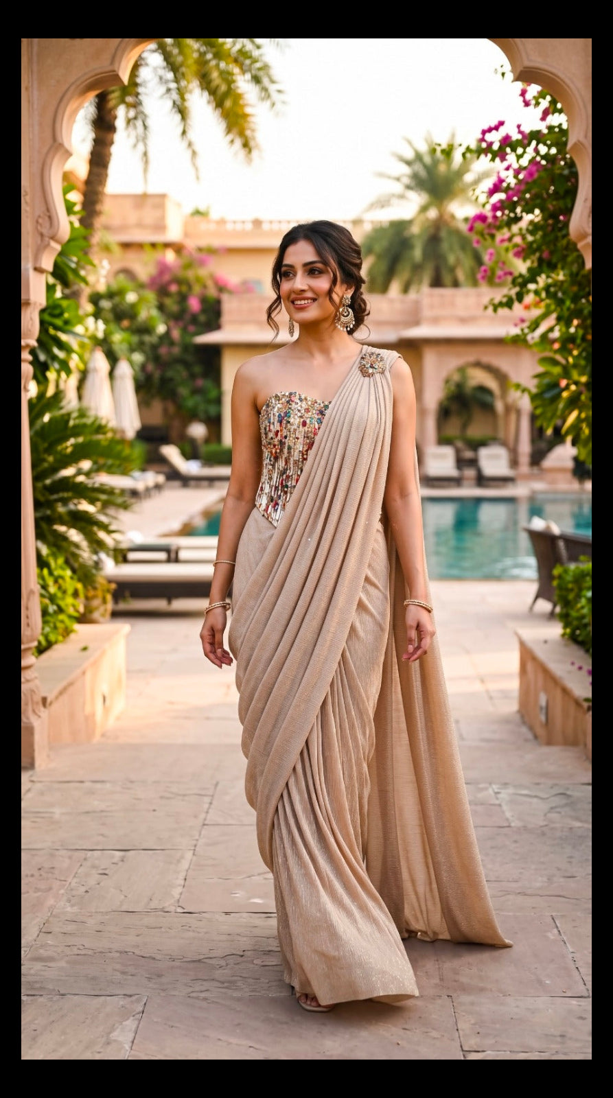 Champagne Gold Indo-Western Saree