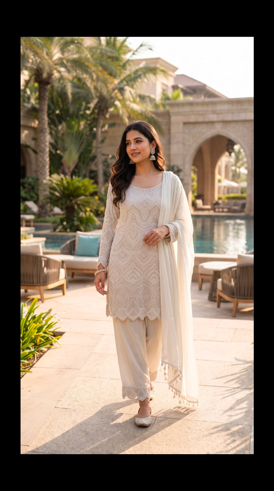Ivory Embroidered Straight Kurta and Palazzo Set