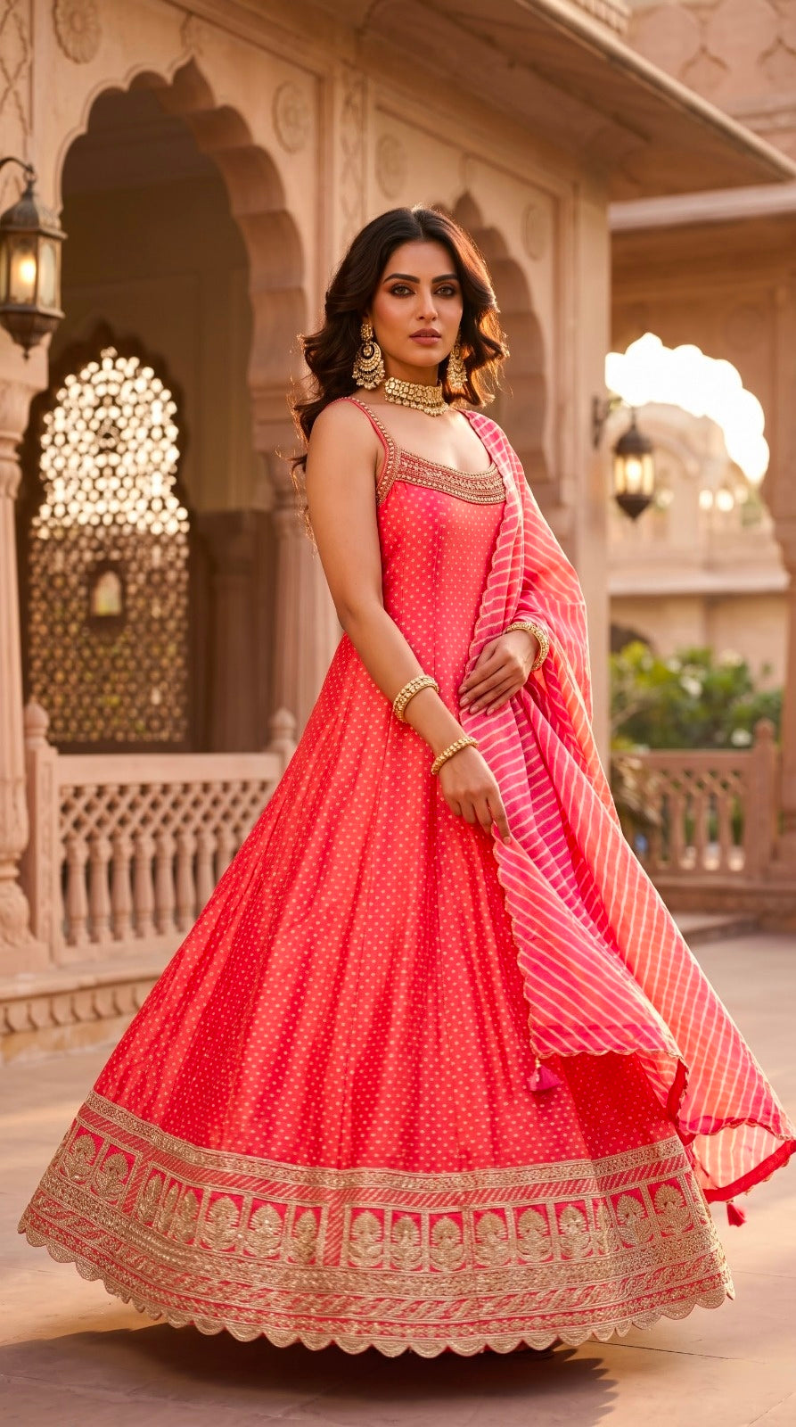 Coral Pink Embroidered Bridal Lehenga