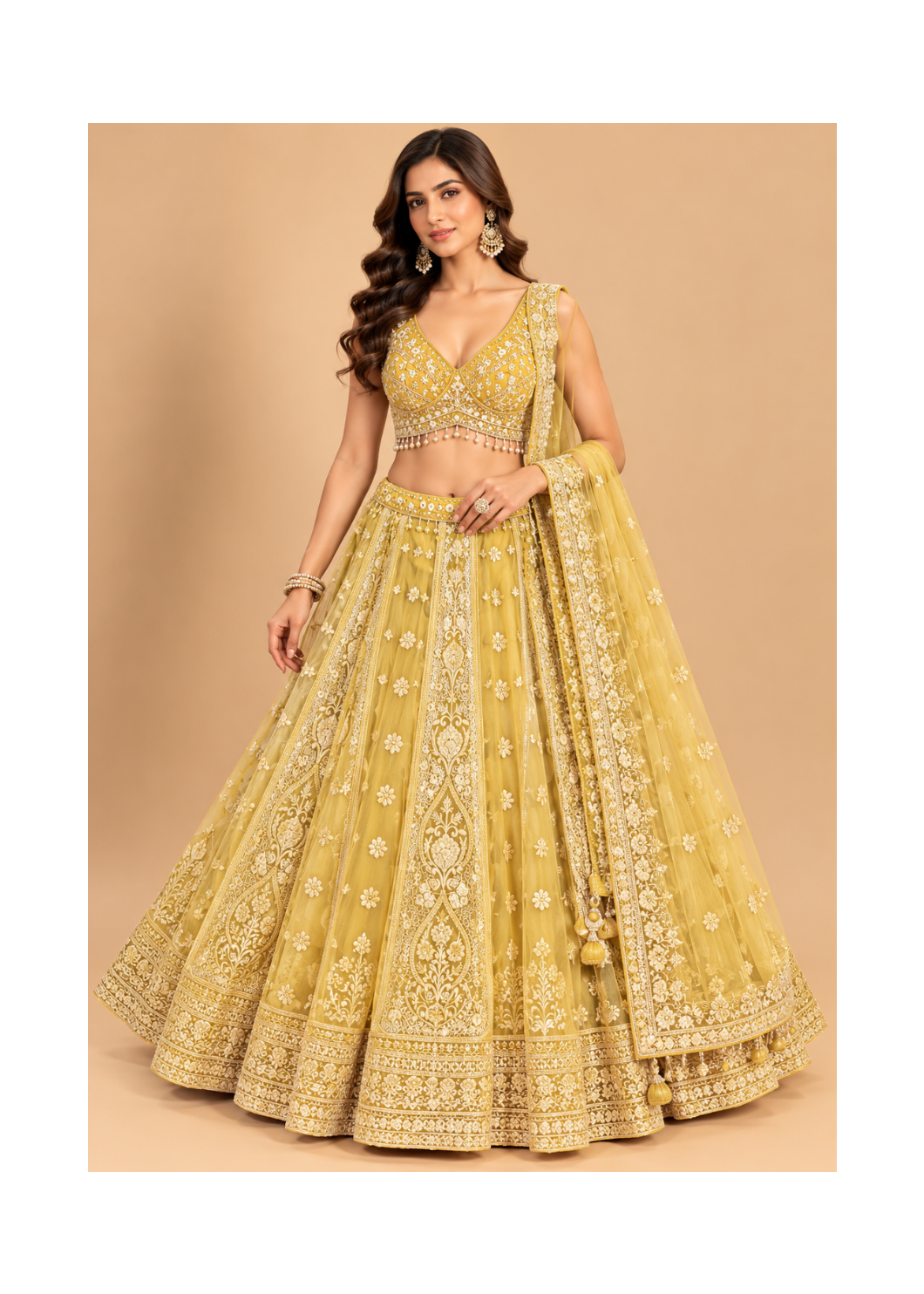 Mustard Yellow Embroidered Lehenga Set