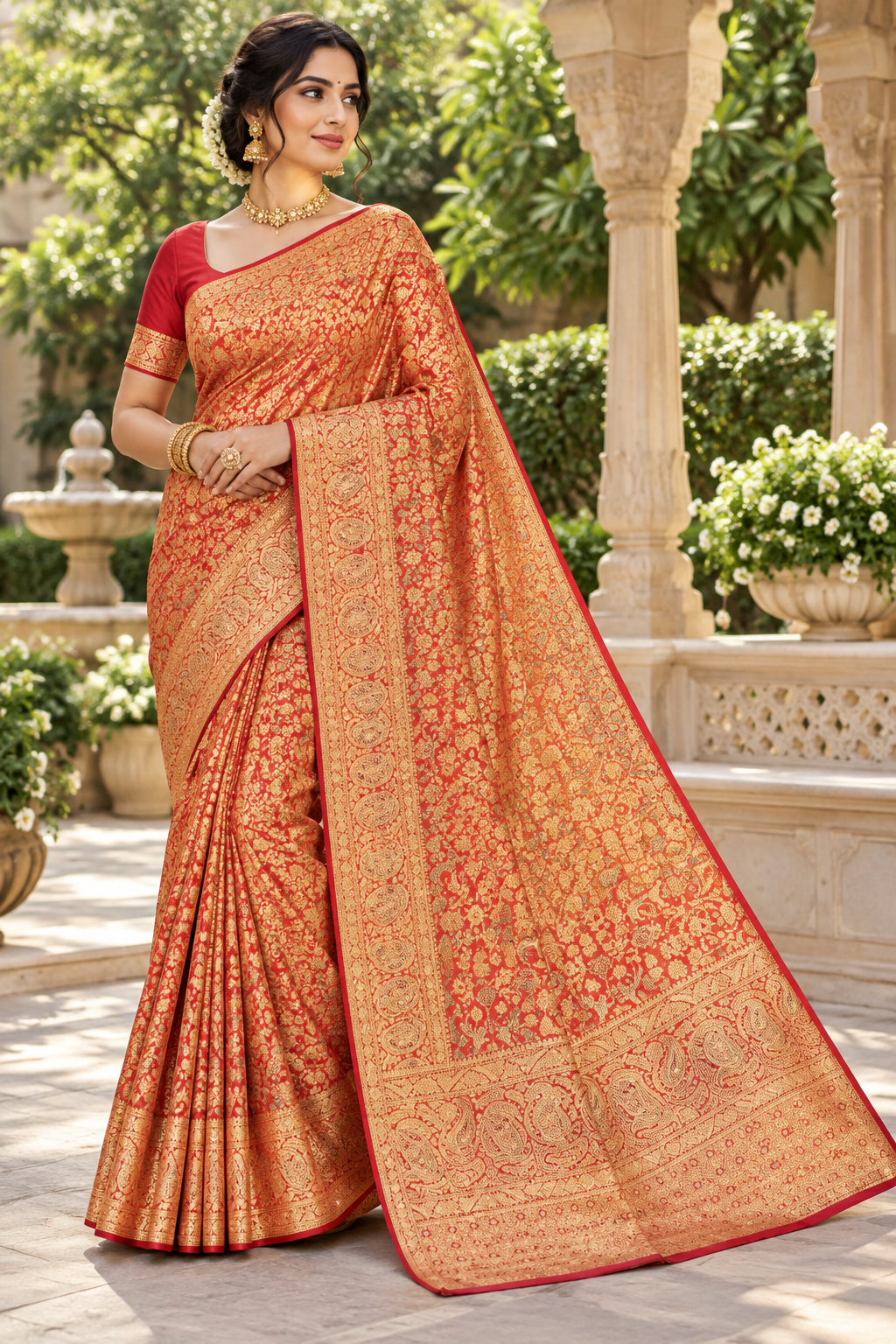 Crimson and Gold Zari Woven Silk Saree