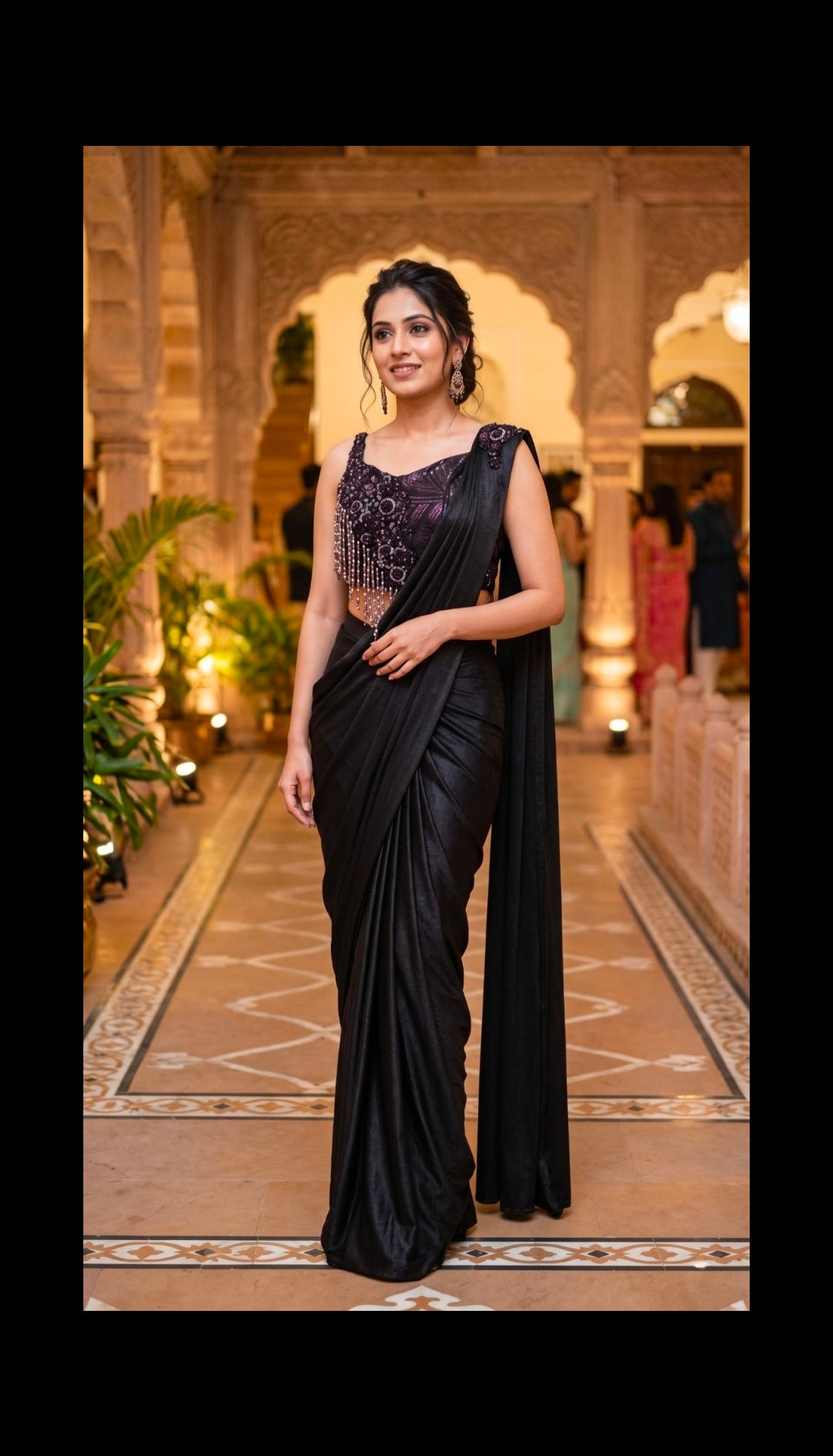 Midnight Black Shimmer Pre-Draped Saree Main image