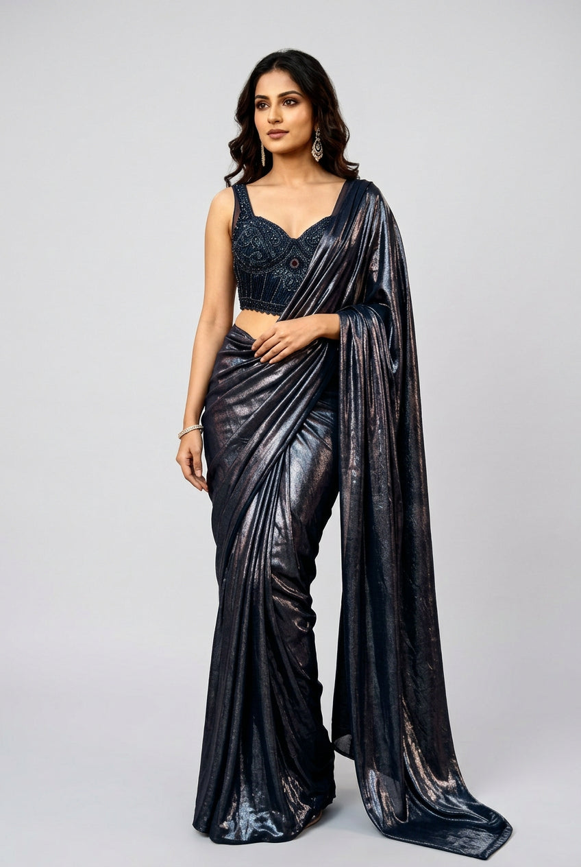 Midnight Shimmer Pre-Draped Saree Main image