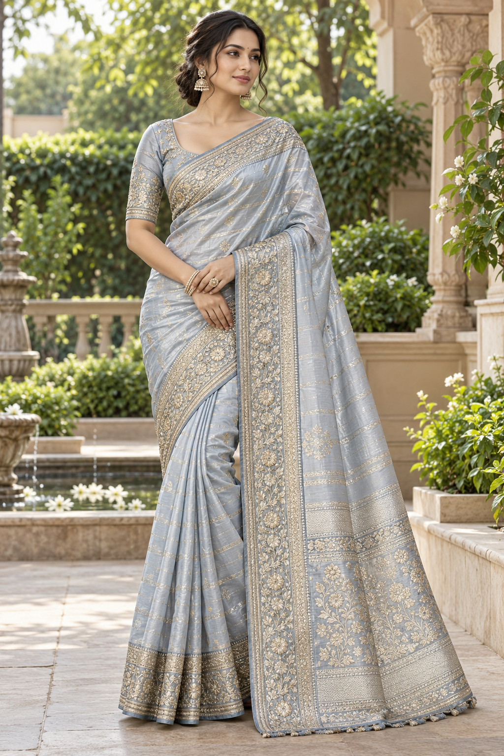 Graceful Powder Blue Silk Saree