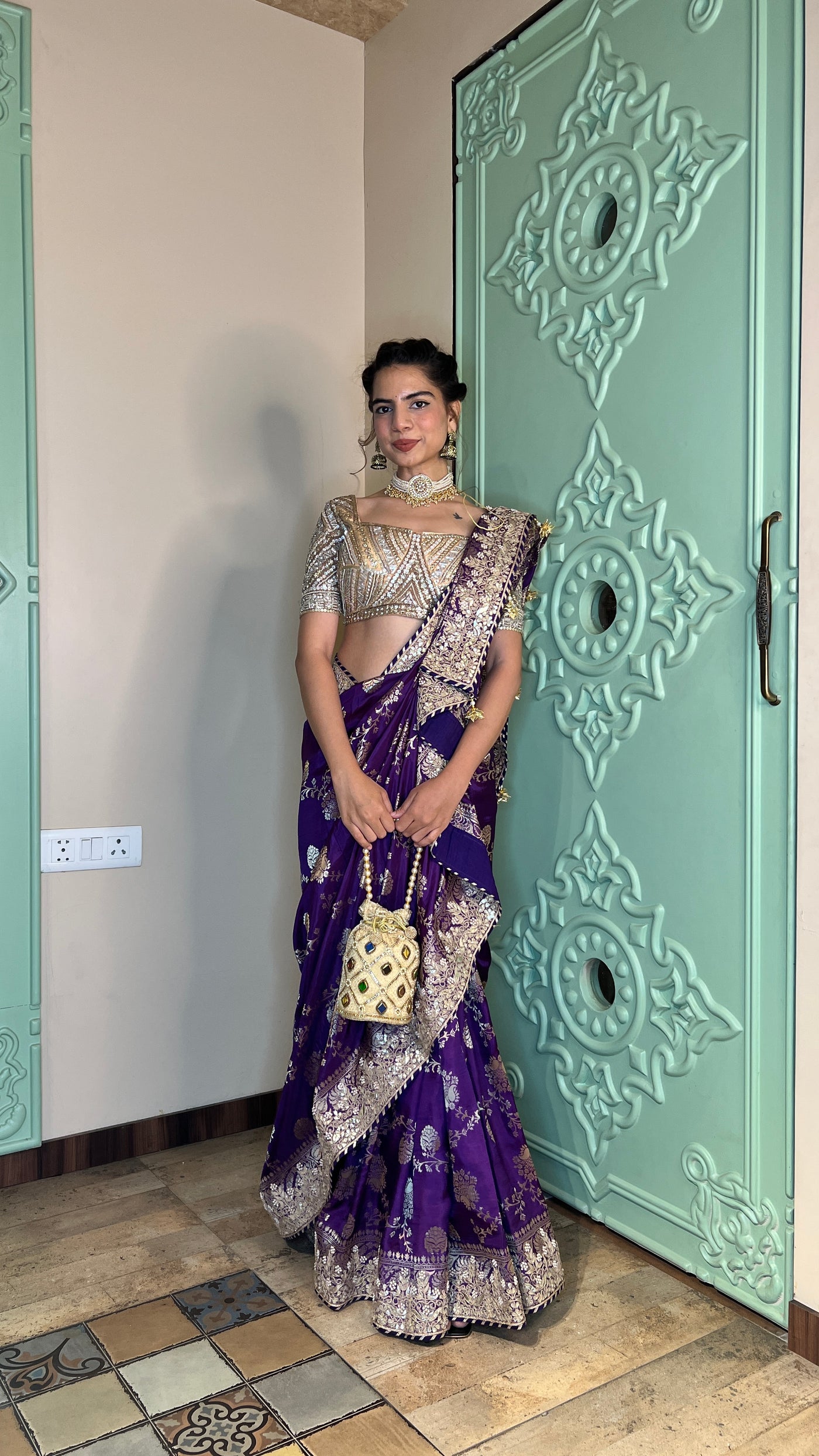 Enchanting Blooms: Purple Color Saree with Sequins and Gota