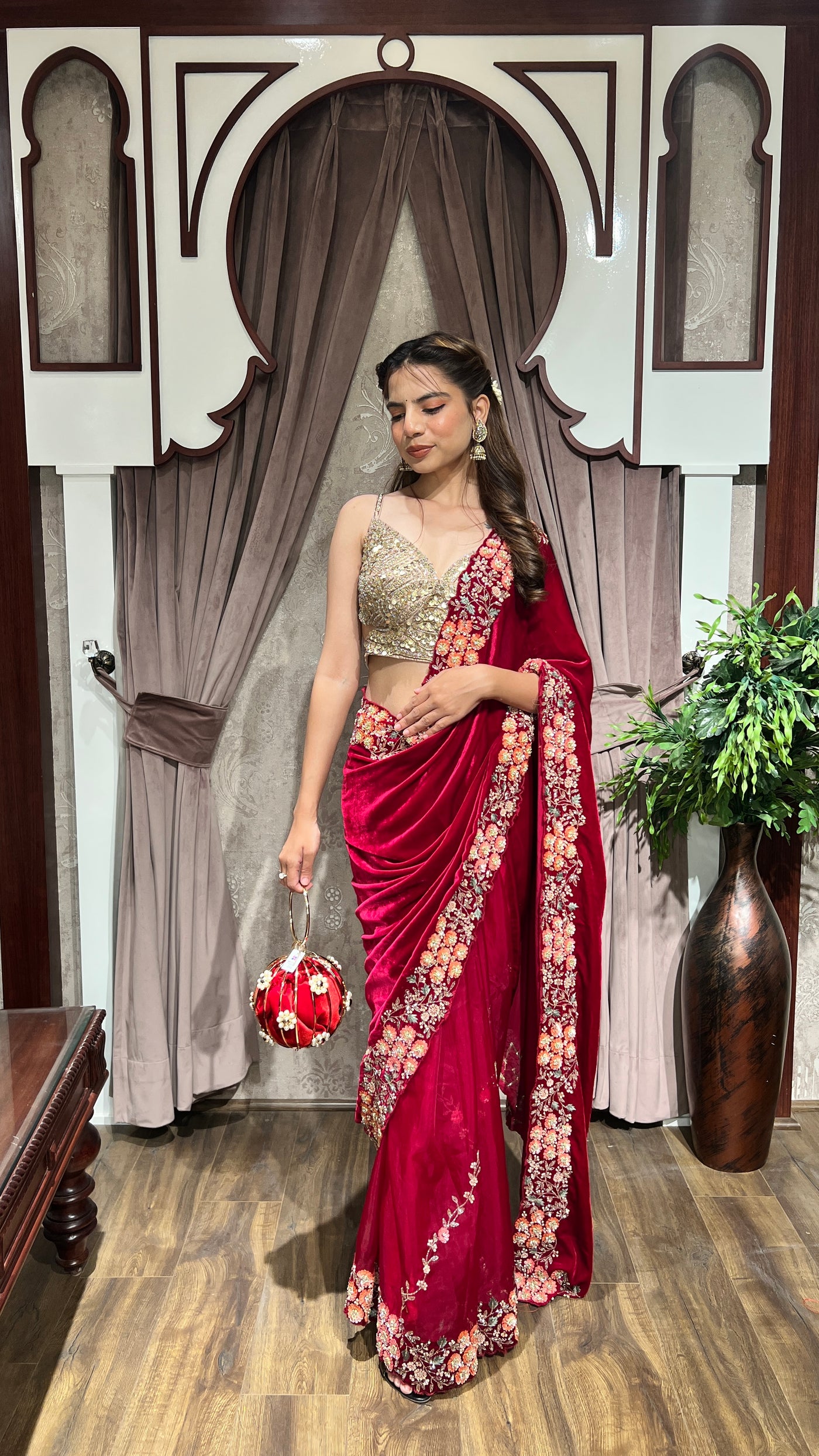 Trendmalls Red Women's Silk Heavy Embroidery Work Party Wear Saree With  Blouse - Trendmalls - 3135987