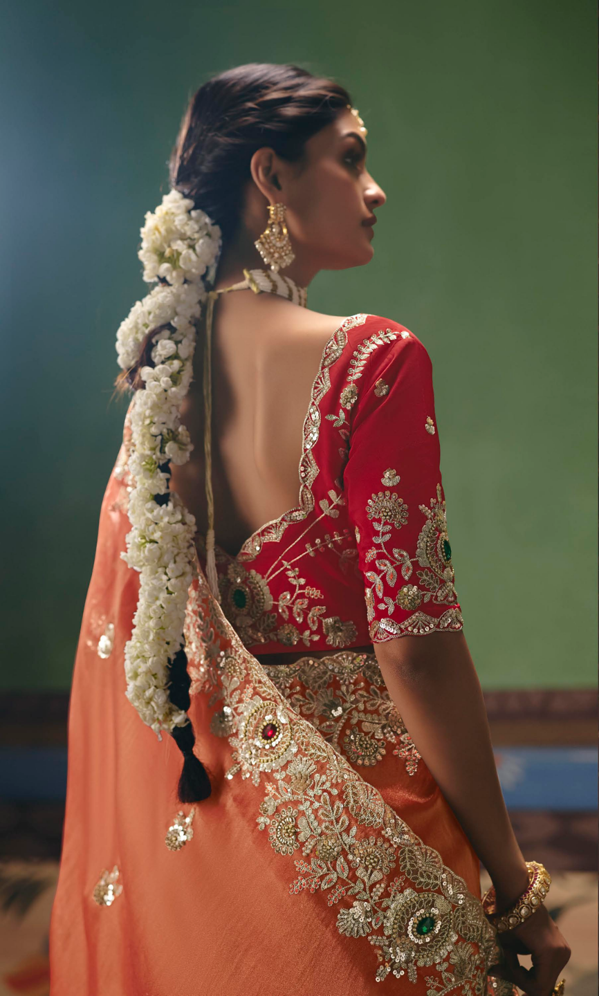 Ethereal Peach Silk Saree