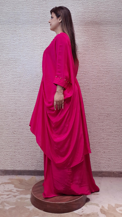 Glamourous Pink Kaftan Dress With Multi Color Resham Embroidery