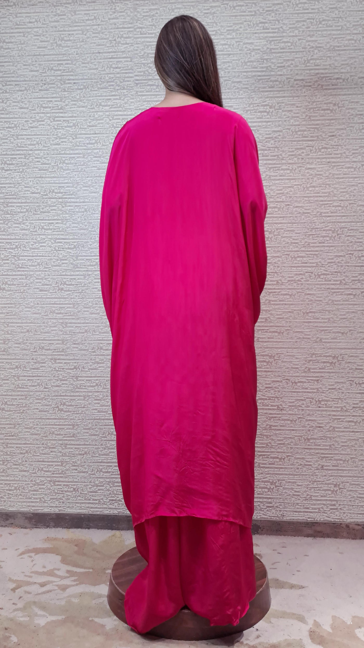 Glamourous Pink Kaftan Dress With Multi Color Resham Embroidery