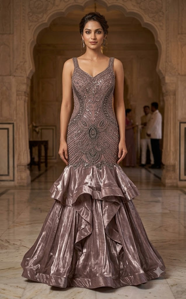Dusty Mauve Hand-Embellished Mermaid Gown