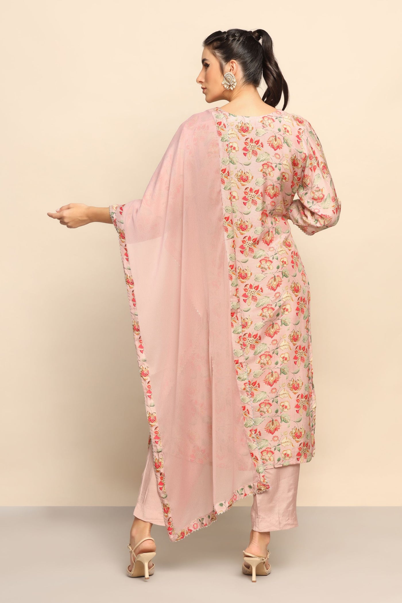 Enchanting Light Pink Suit with Foil Mirror, Dabka, and Beads