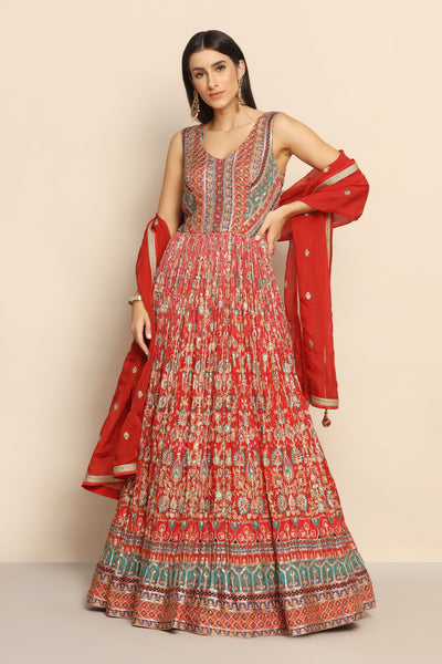 Captivating Red Dress with Sequins and Zari - Sparkle with Elegance