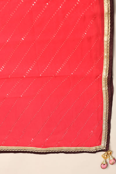 Radiant Splendor: Red Lehenga with Mirror, Zari, and Sequin Embellishments