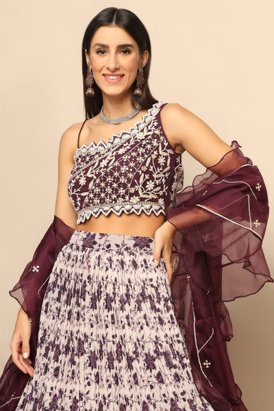 Enchanting Wine Sequins and Mirror Beads Lehenga - Perfect for Special Occasions