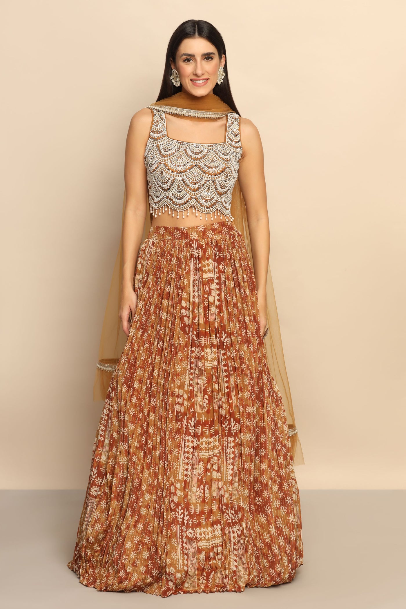 Exquisite Brown Poth Beads and Mirror Lehenga - Embrace Timeless Elegance