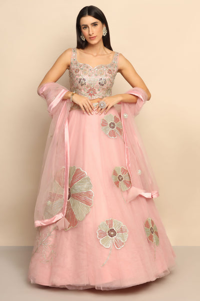 Enchanting Baby Pink Lehenga with Gota Mirror and Swarovski - Embrace Ethereal Beauty