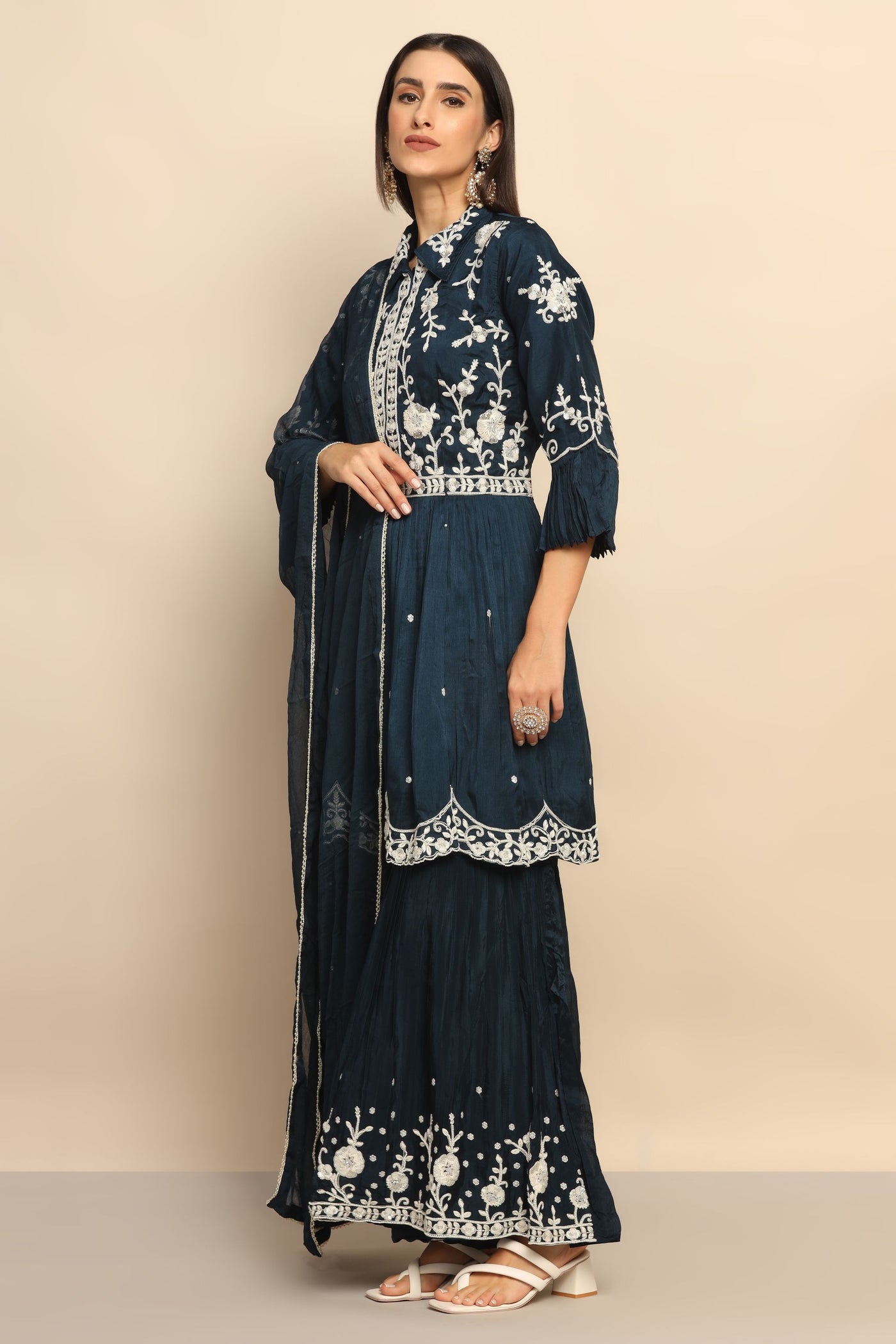 Enchanting Navy Blue Sequin Thread Work Dress - Perfect for Special Occasions