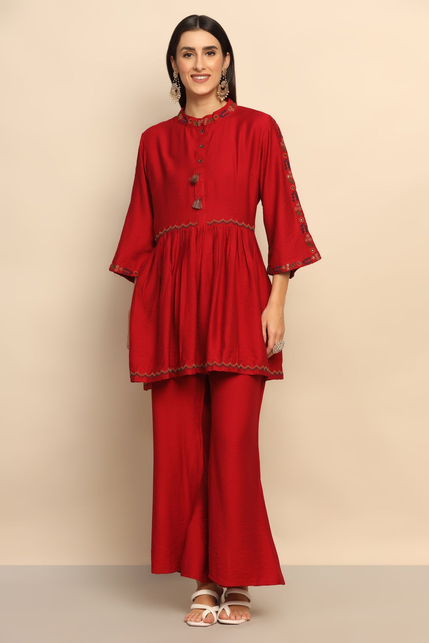 Exquisite Red Thread Work Tassel Dress - Embrace Effortless Elegance