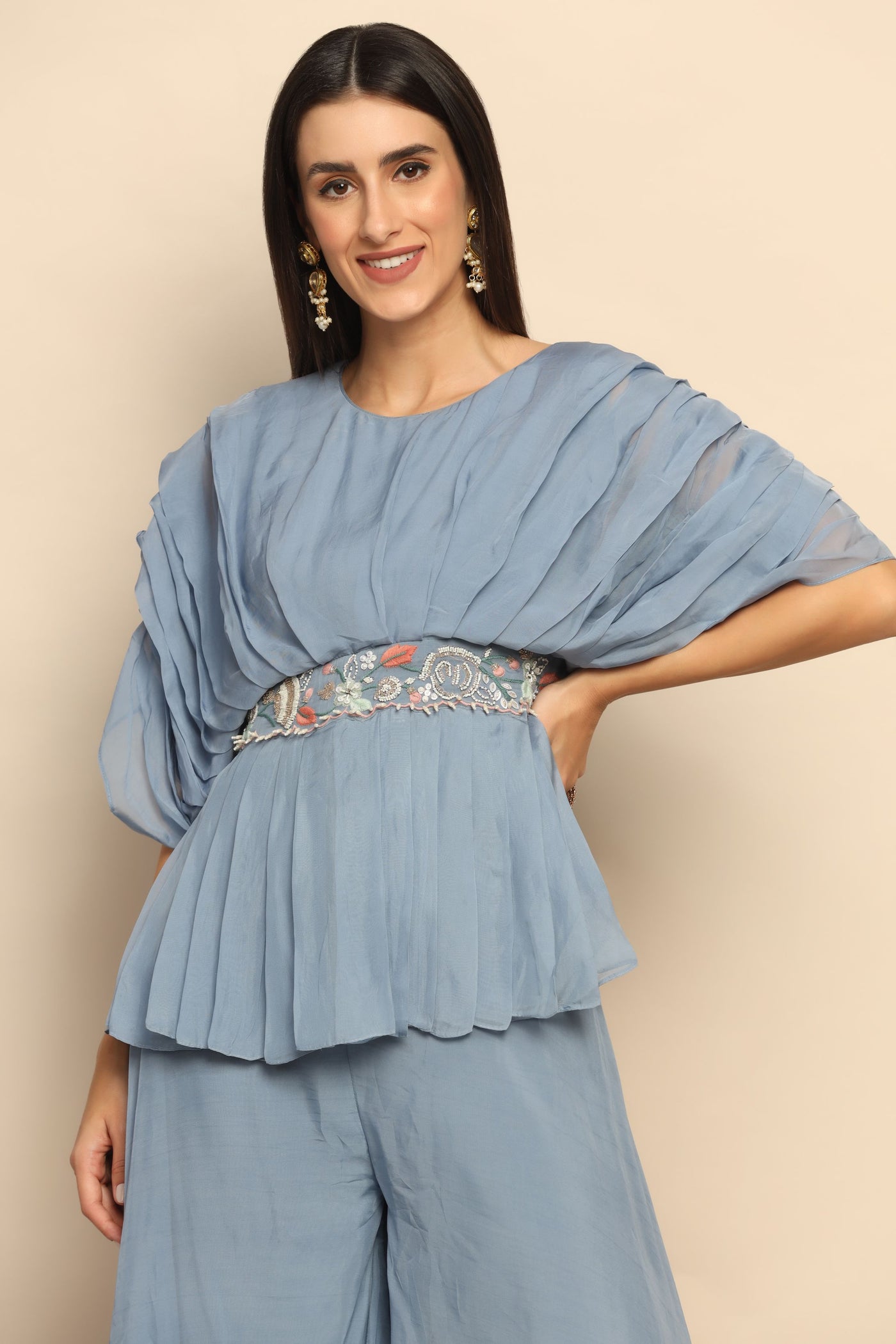 Captivating Blue Thread Work Cut Dana Beads Sequin Dress - Embrace Opulent Style