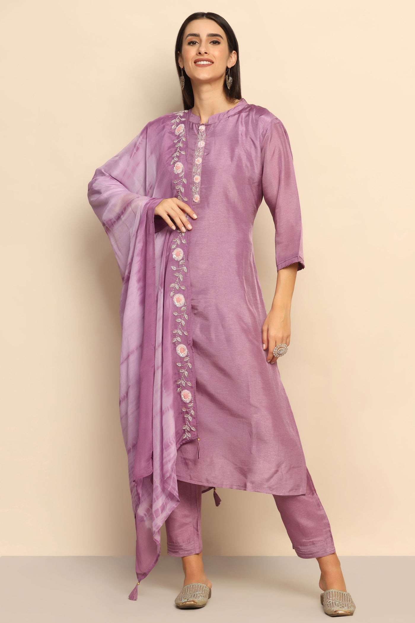 Mesmerizing Purple Sequin Thread Knot Cut Dana Poth Salli Suit - Unleash Your Inner Diva