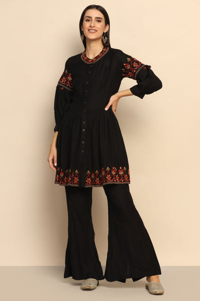 Charming Black Thread Work Tassel Dress - Embrace Effortless Style