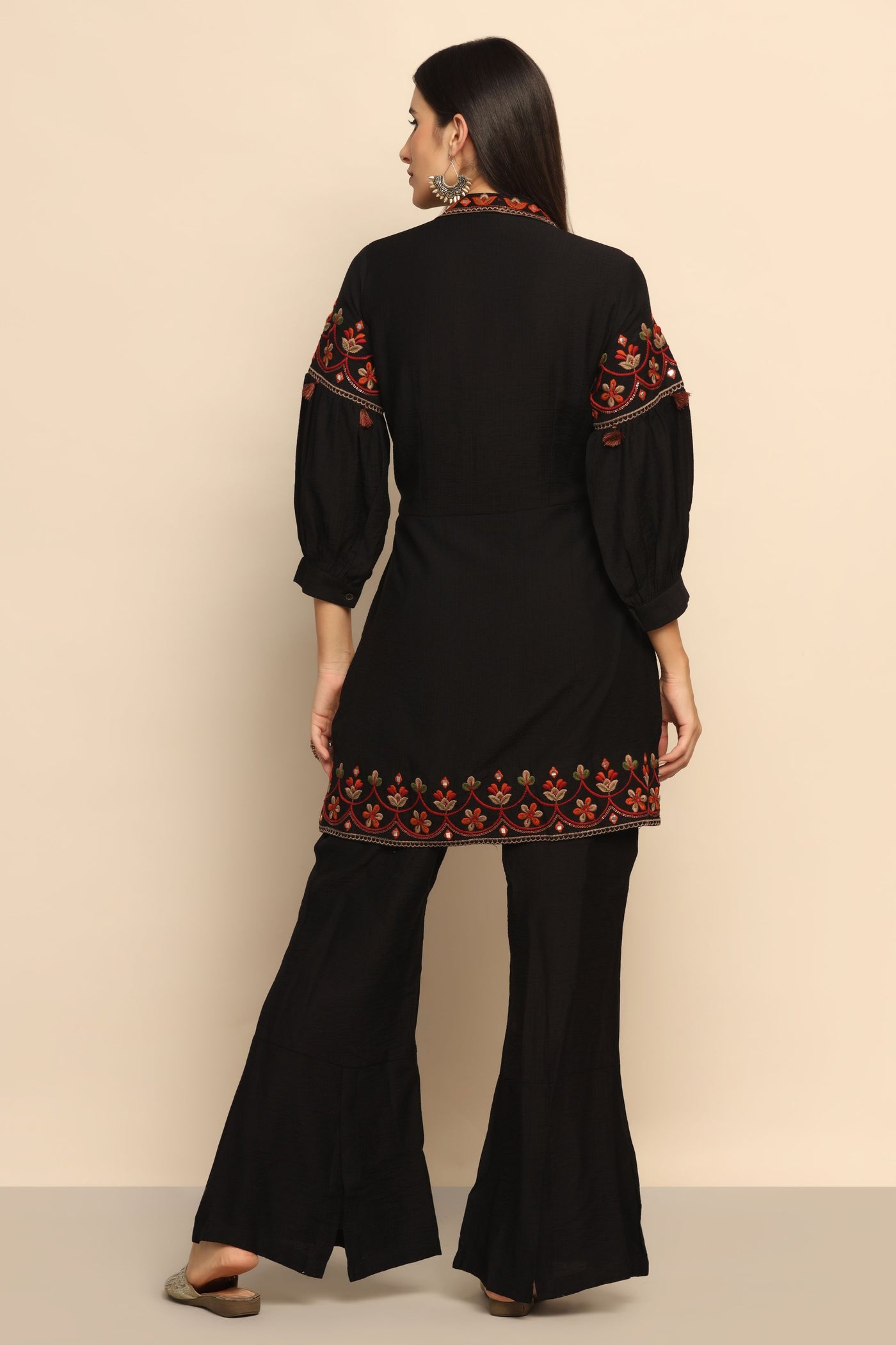 Charming Black Thread Work Tassel Dress - Embrace Effortless Style