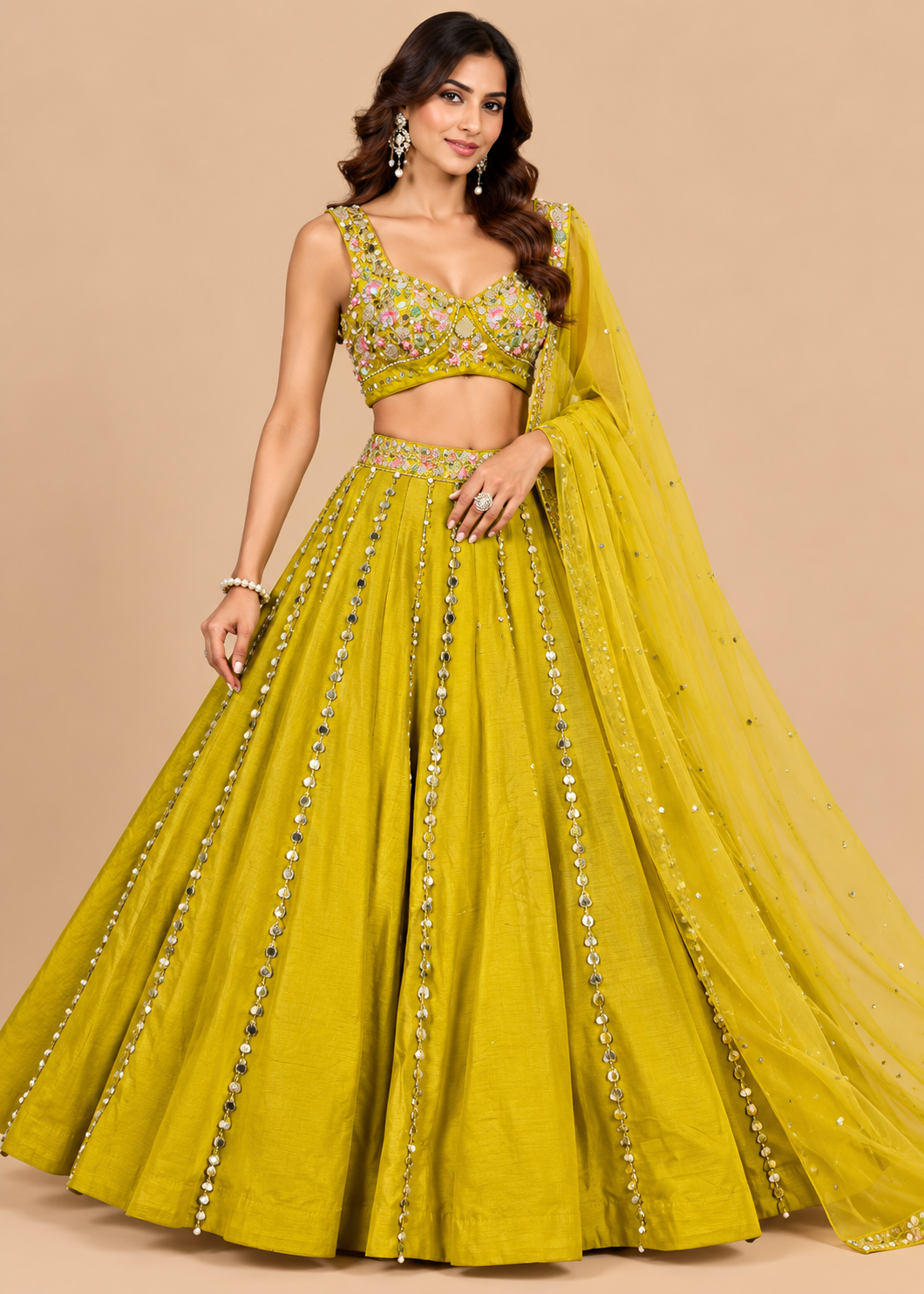 Mustard Yellow Embroidered Lehenga Set