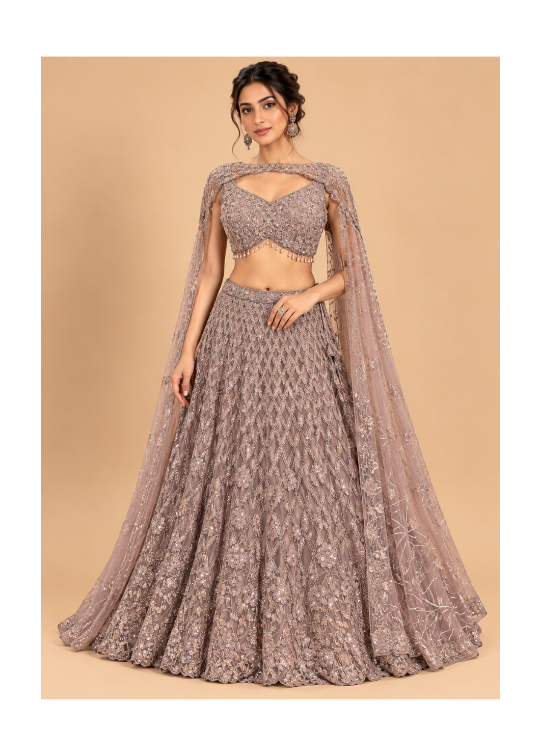 Taupe Embroidered Lehenga
