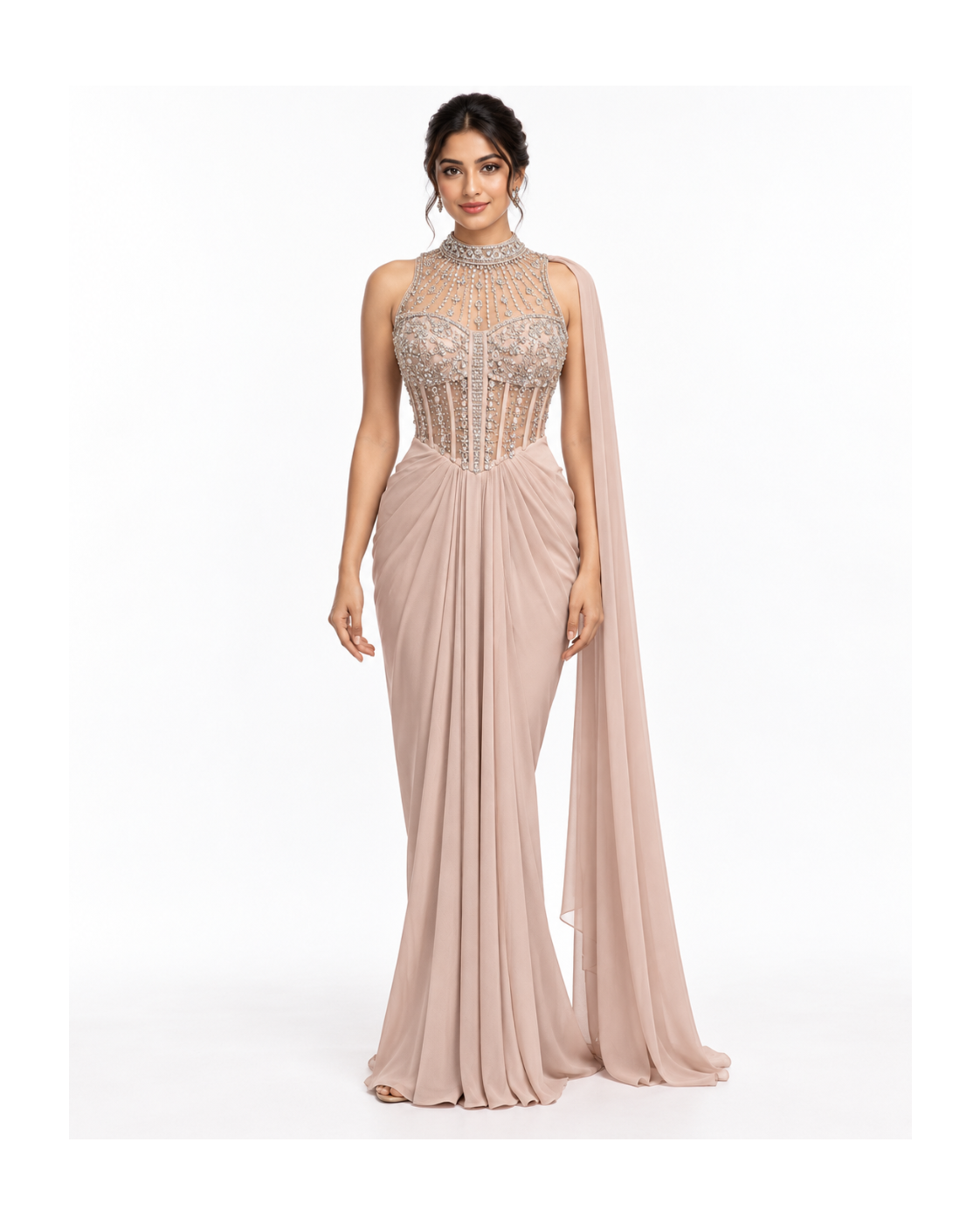 Blush Embellished Drape Gown