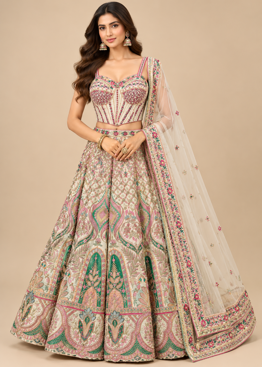 Ivory Multi-Embroidered Bridal Lehenga Set