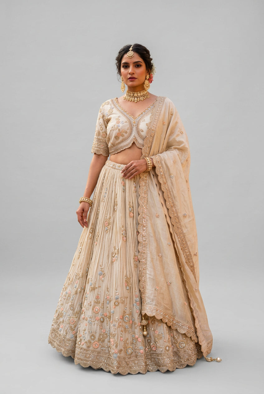 Ivory Pastel Embroidered Lehenga Ensemble Main image