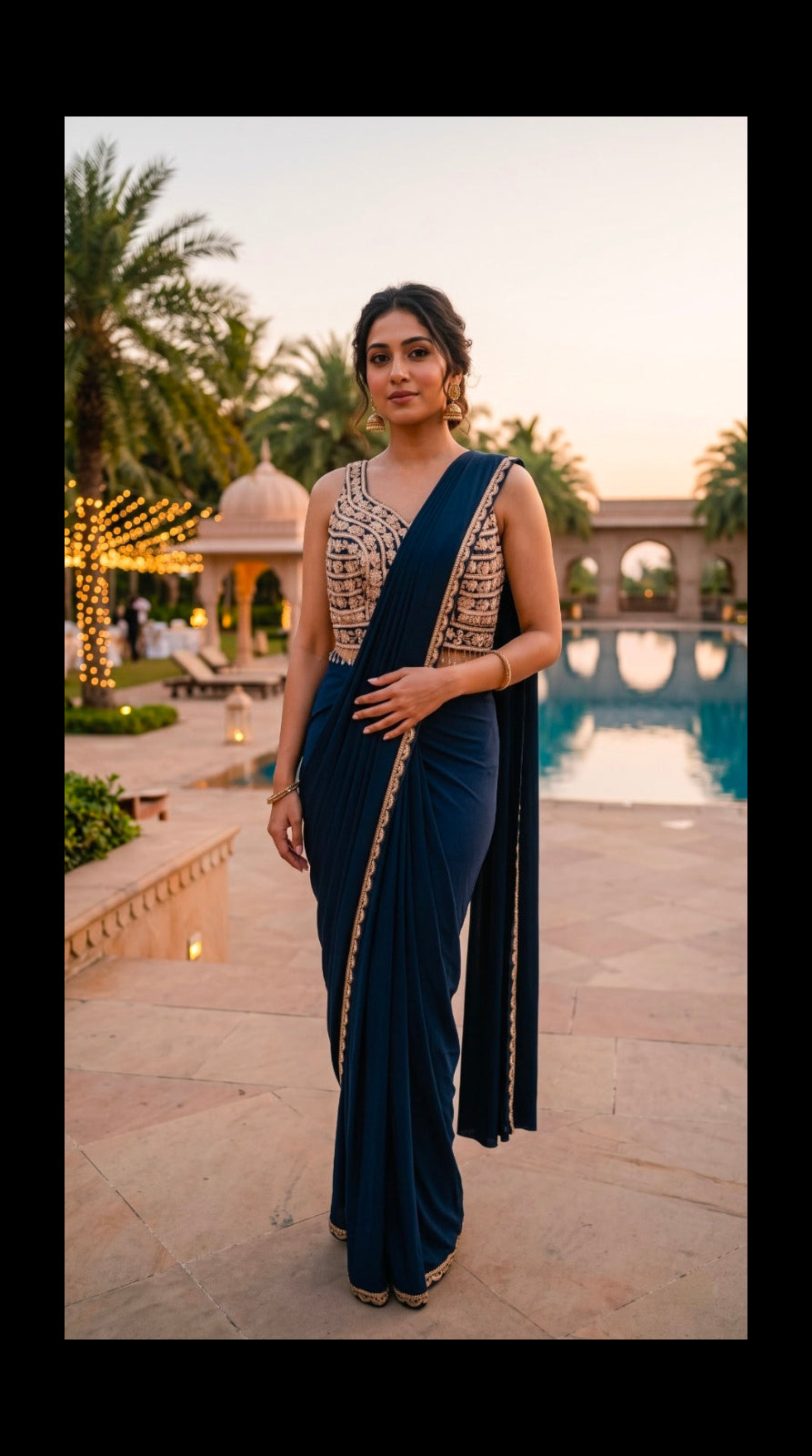 Midnight Blue Designer Pre Draped Saree Main image