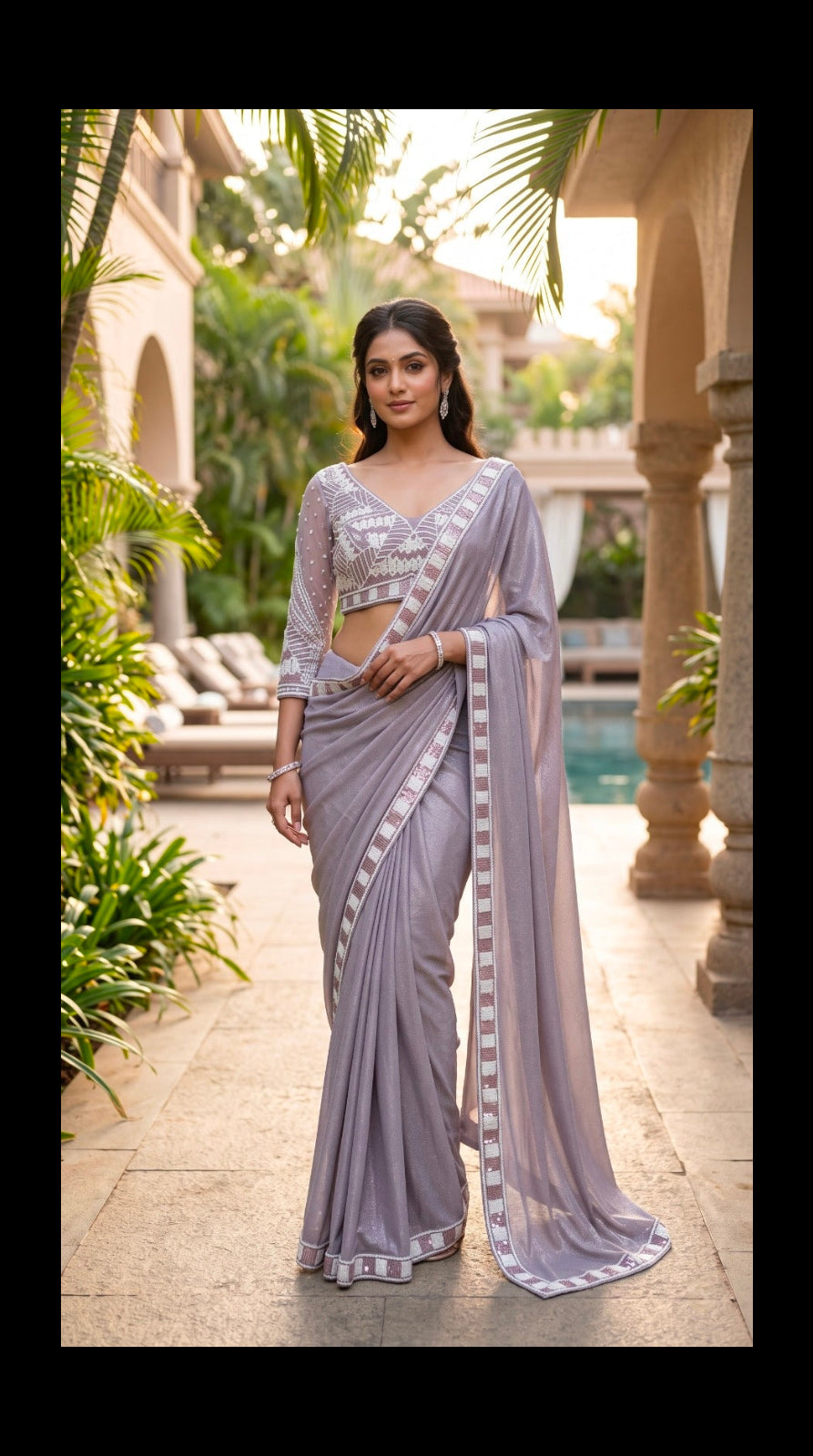 Lavender Shimmer Pre-Draped Saree