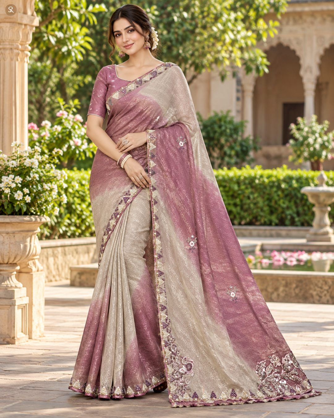 Mauve and Silver Shaded Ombre Saree