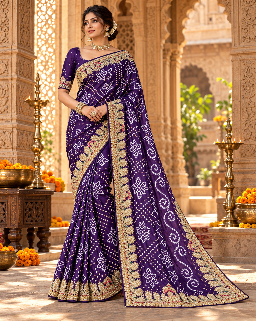 Royal Purple Bandhani Silk Saree