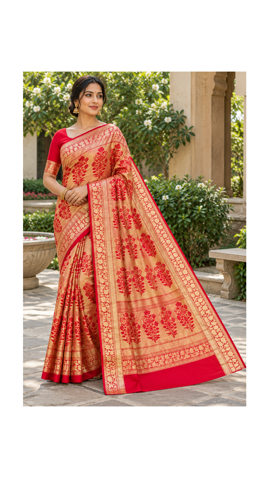 Red Floral Silk Saree Main image