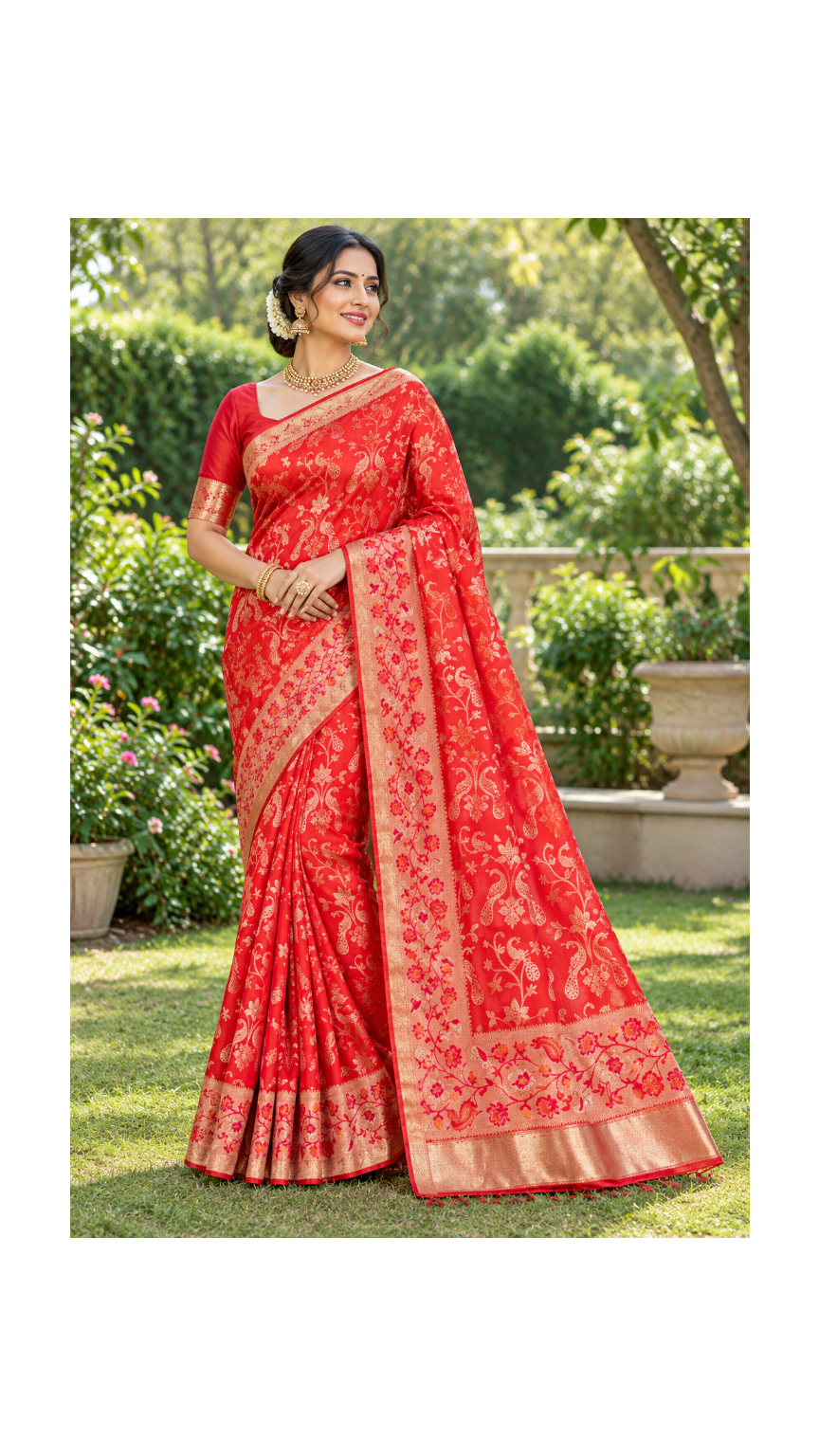 Crimson Red Banarasi Silk Saree Main image