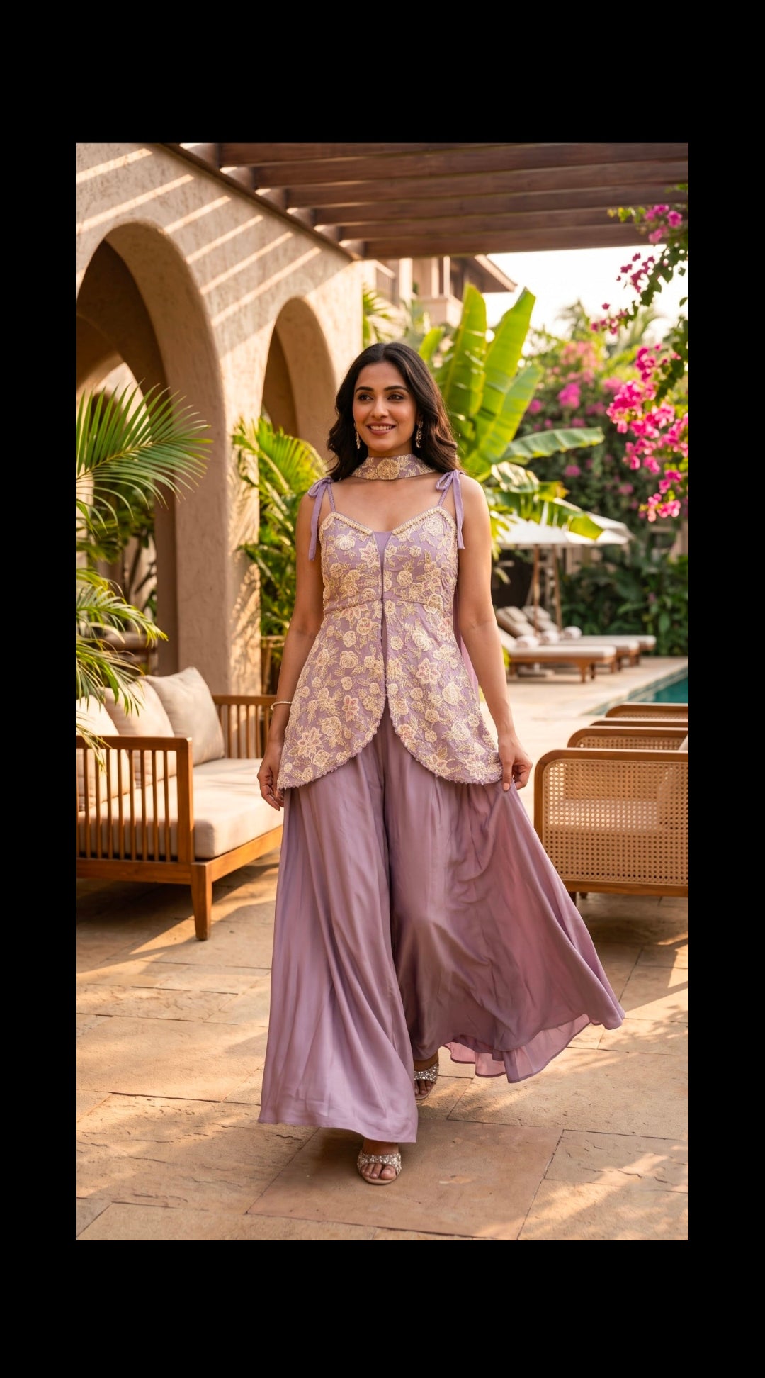 Lavender Embroidered Peplum Palazzo Set Main image