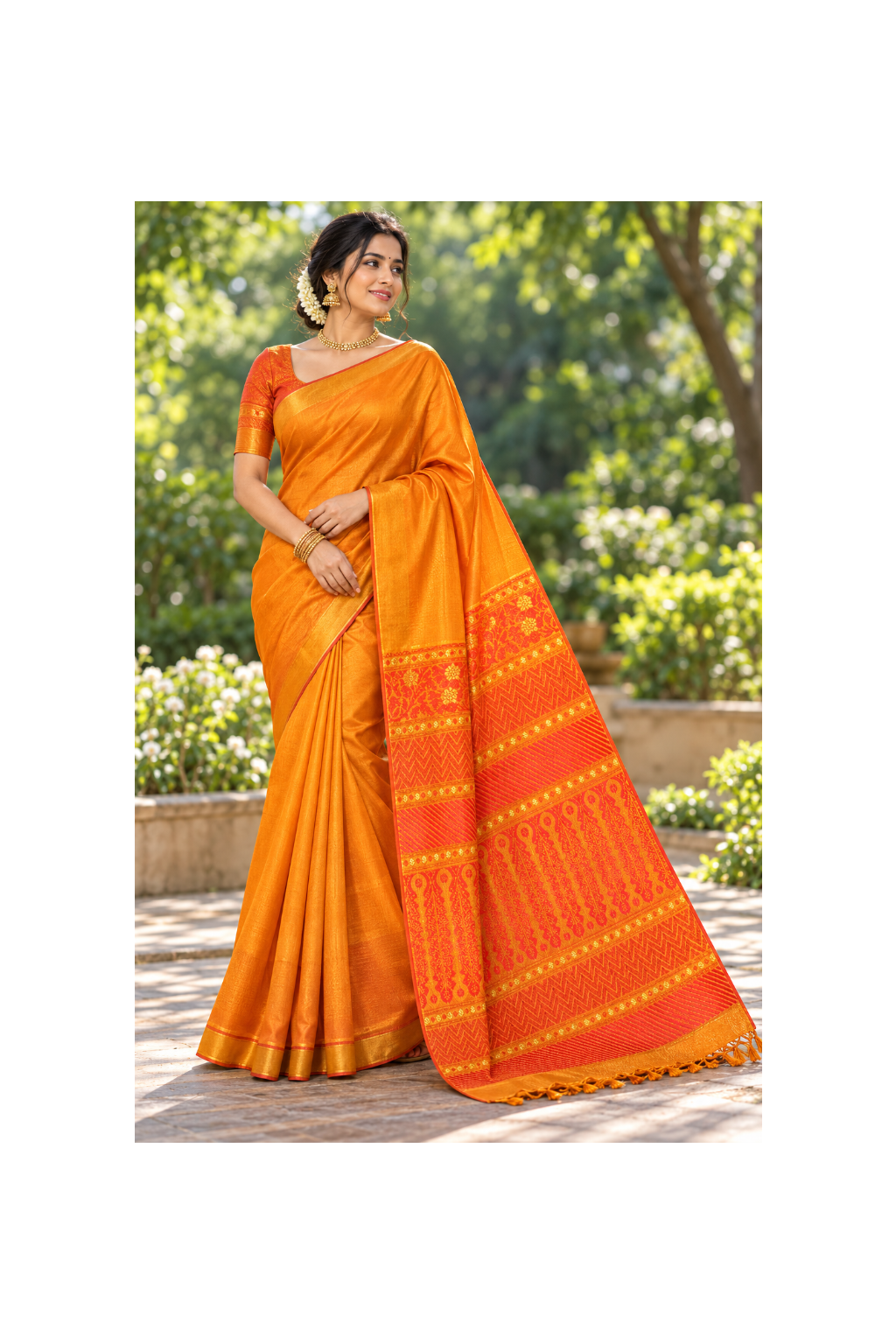 Golden Orange Woven Silk Saree Main image