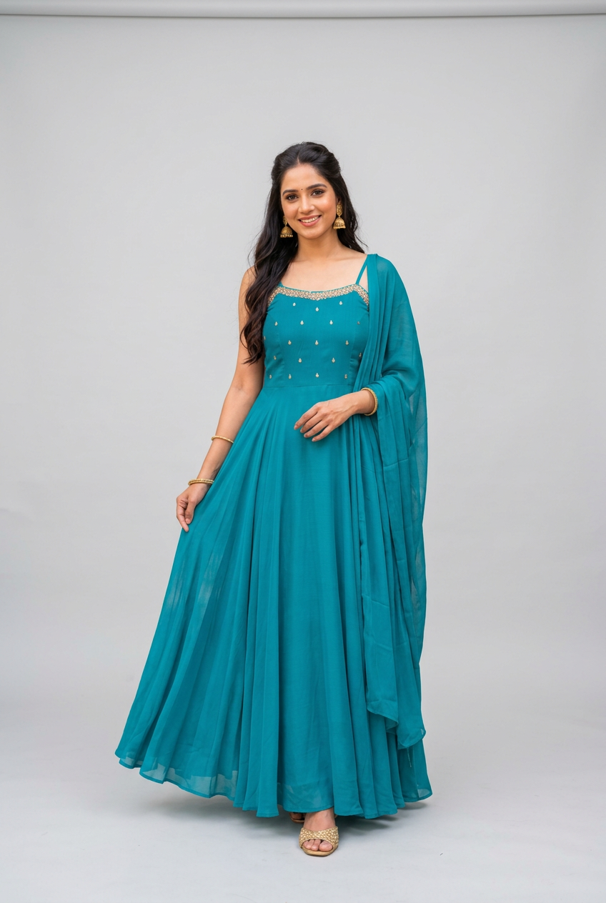 Teal Anarkali Festive Gown Main image